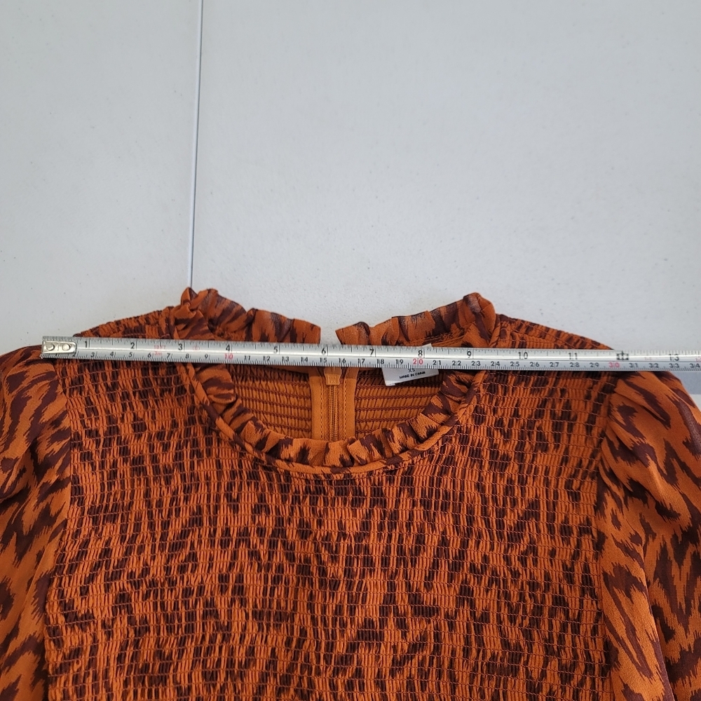 Wilfred Aritzia Rosalyn Abstract print tiered puff long  sleeves chiffon Dress - Picture 16 of 16